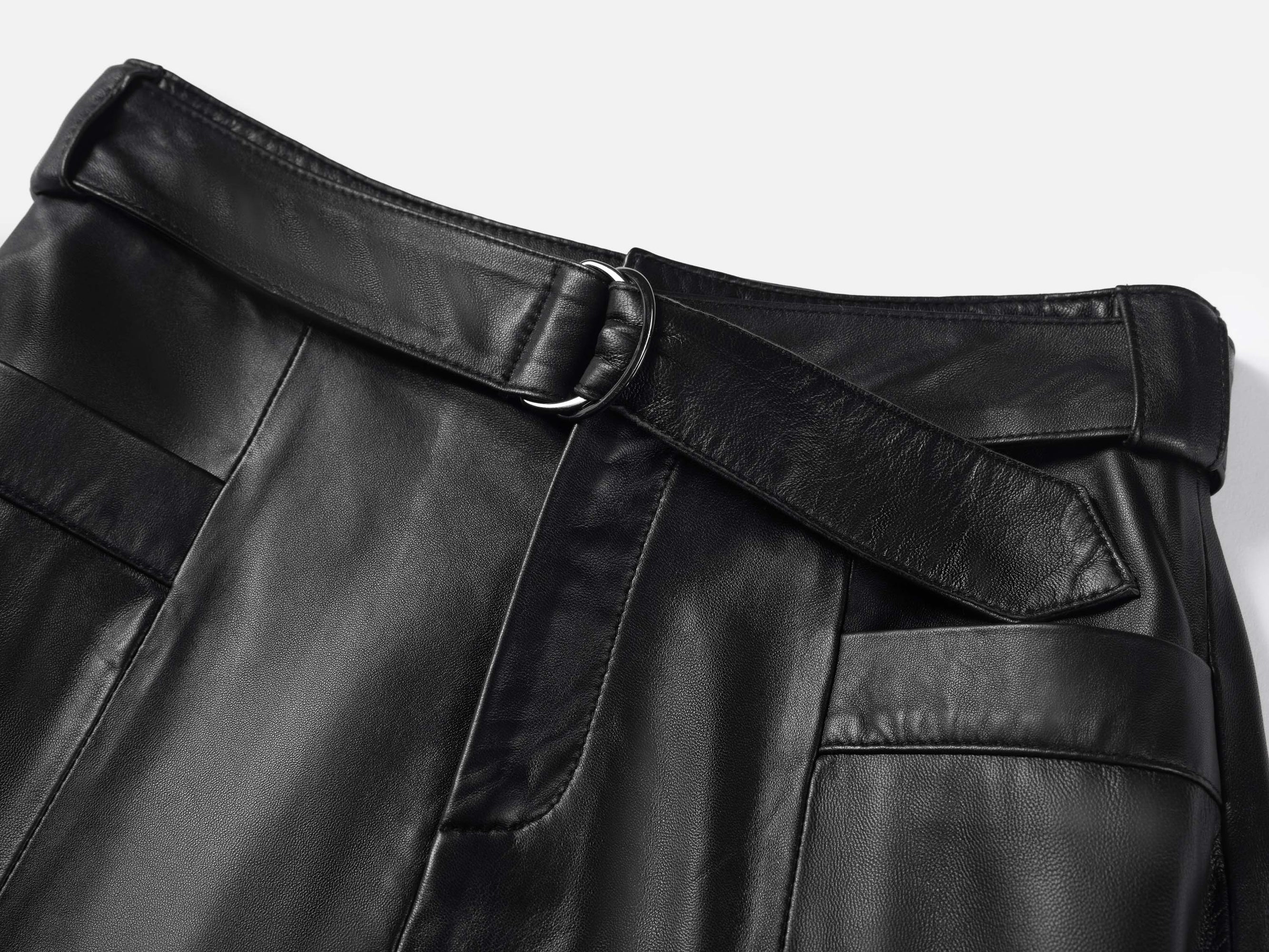High-Waisted Lambskin Skirt | Black