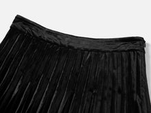 Velvet Pleated Midi Skirt | Black