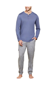Mens | Malibu Collection Butterchic Long Sleeve Henley | Cosmic Blue