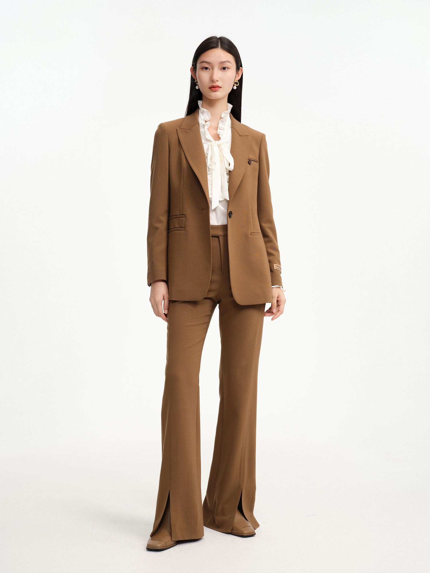 Fine Knitted Front Slits Pants | Brown
