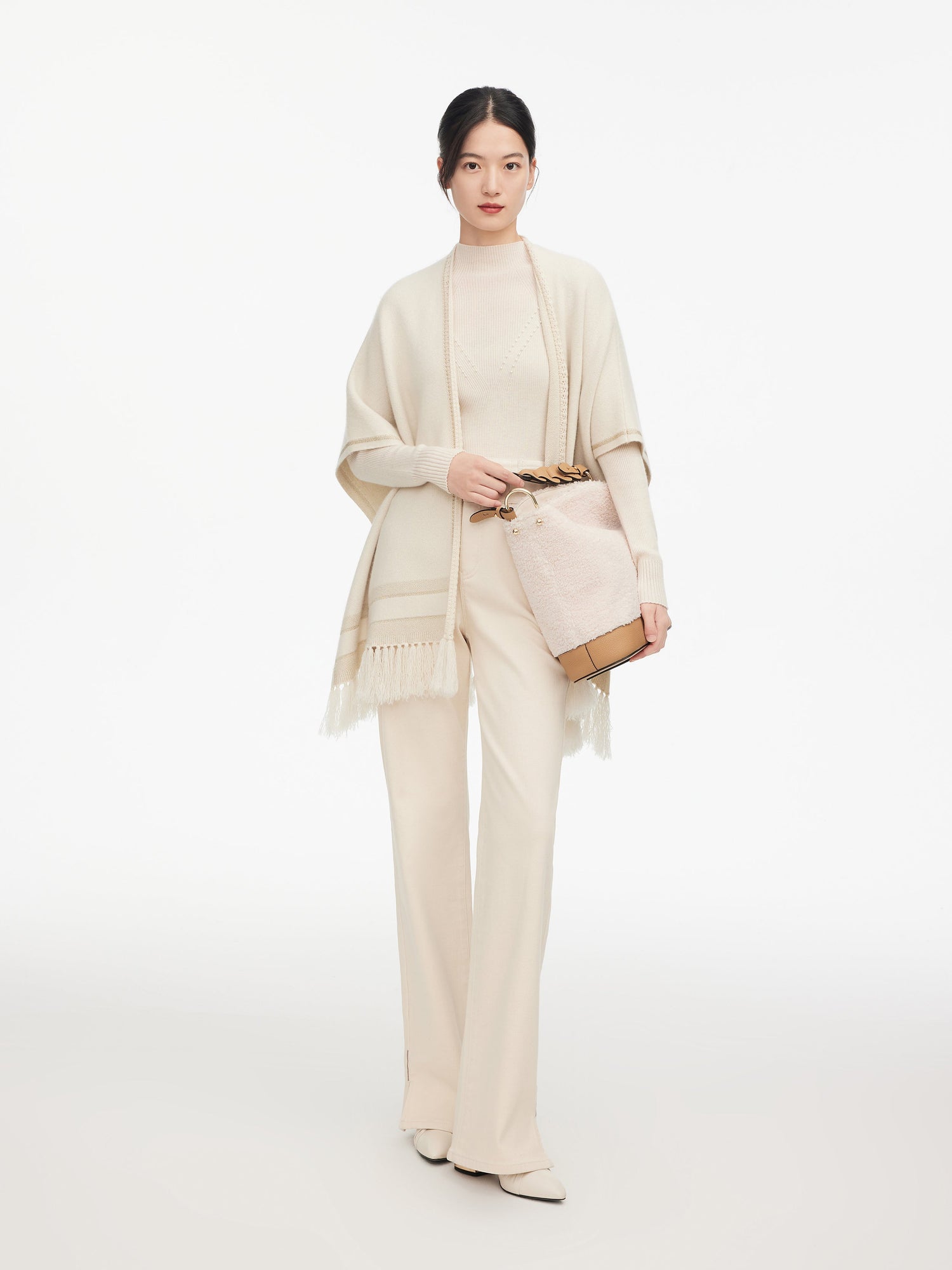 Turtleneck Beaded Cashmere Sweater | White