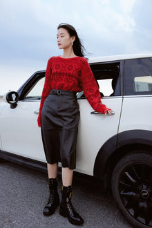 High-Waisted Lambskin Skirt | Black