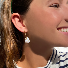 White Teardrop Coin Pearl Hoops