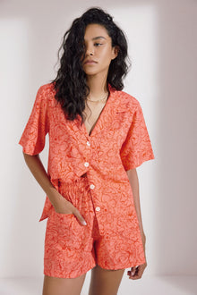 Palm Beach Camp Shirt Top | Flamingo Poppy