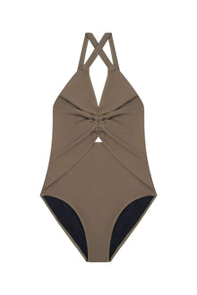 Olivia Ruched One Piece Cut Out Suit | Khaki