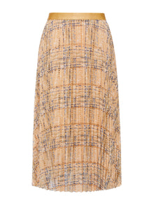 Fancy Tweed Print Pleated Skirt | Khaki