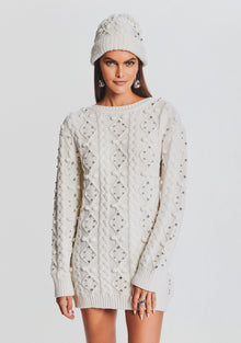 Evia Embellished Knit Hat | Ivory