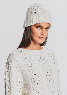 Evia Embellished Knit Hat | Ivory