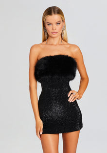 Torin Sequin Fur Dress | Black Fur