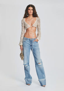 Vera Sequin Crochet Top | Ivory Gold