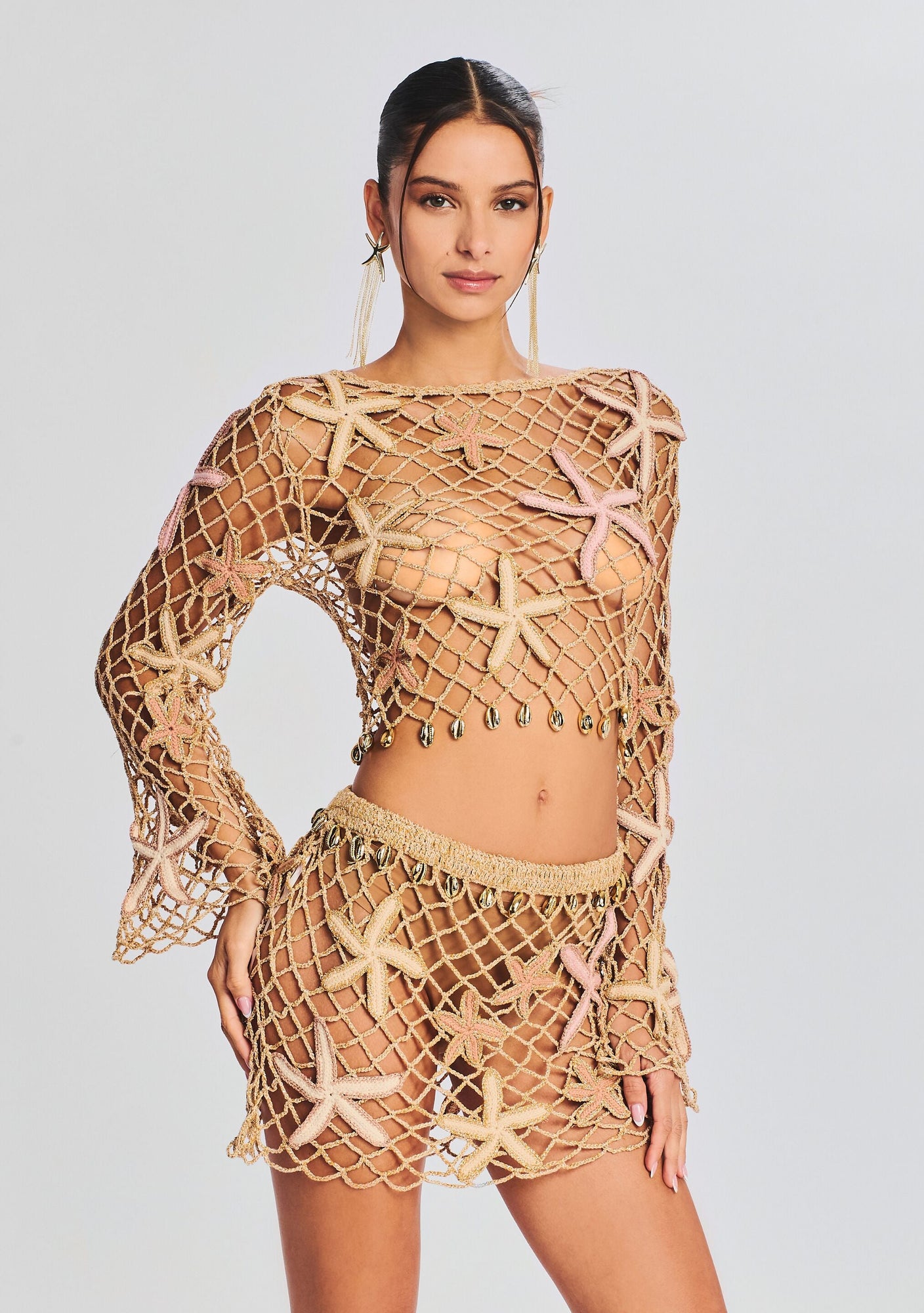 Pasha Open Crochet Top | Almond Lurex