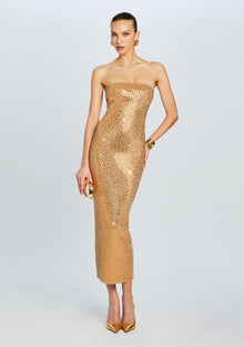 Boa Embellished Knit Dress | Iridescent Gold