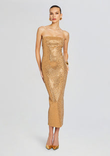 Boa Embellished Knit Dress | Iridescent Gold