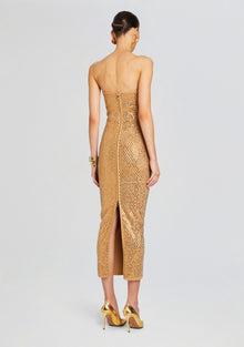 Boa Embellished Knit Dress | Iridescent Gold