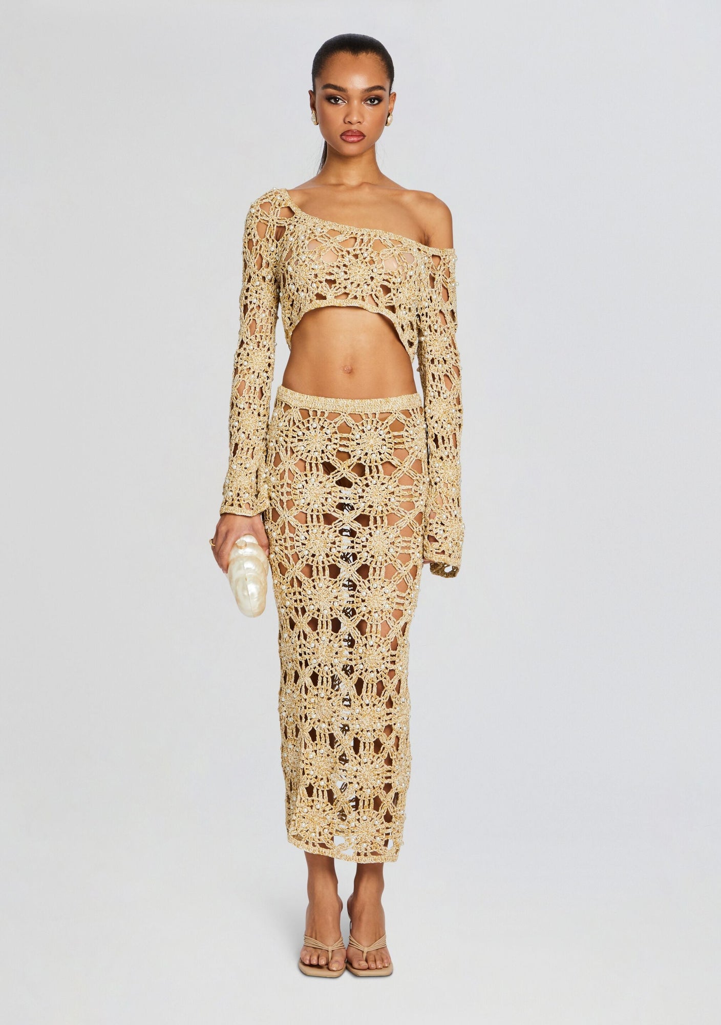 Sofie Knit Crochet Skirt | Metallic Gold