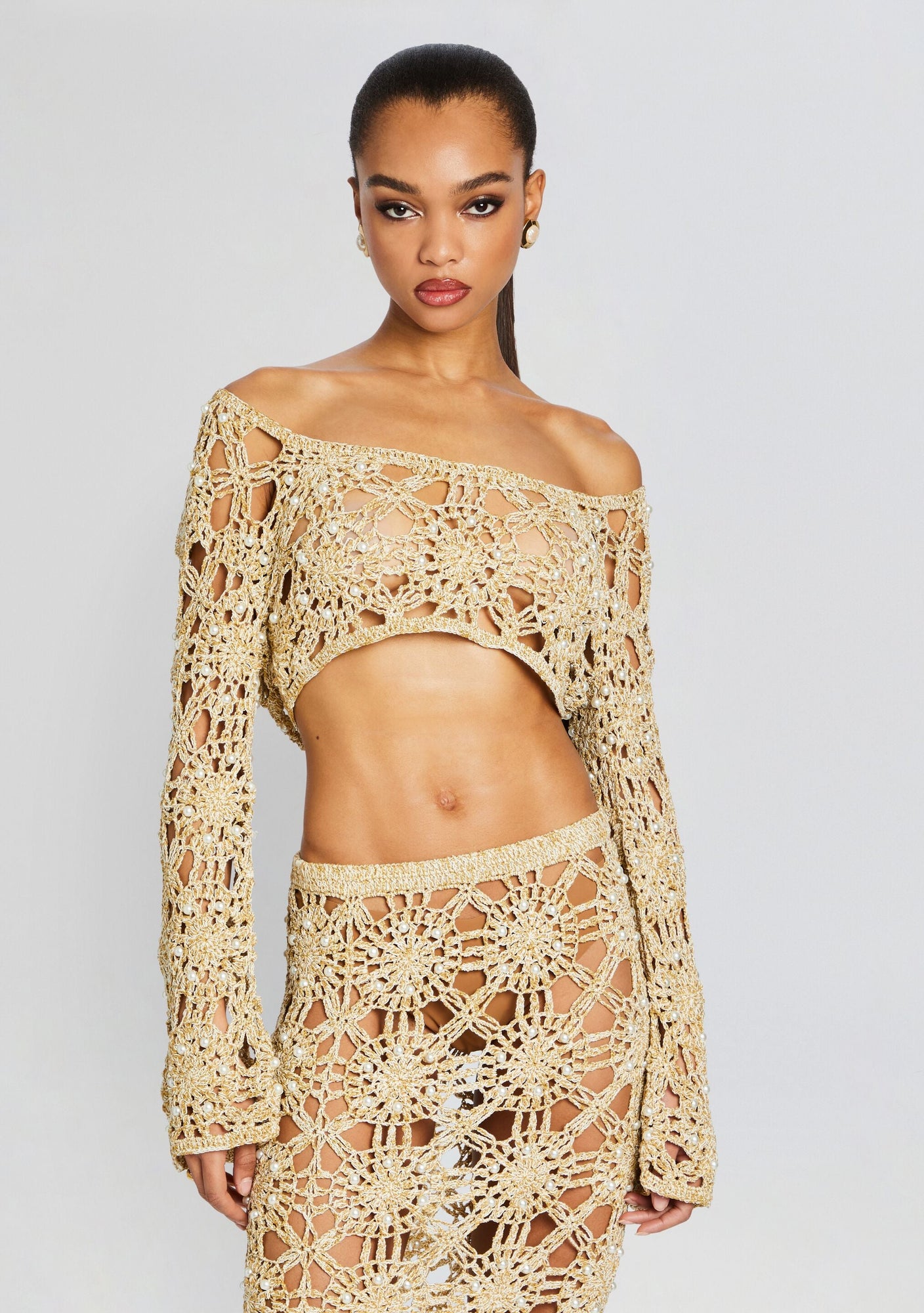 Sadie Knit Crochet Top | Metallic Gold