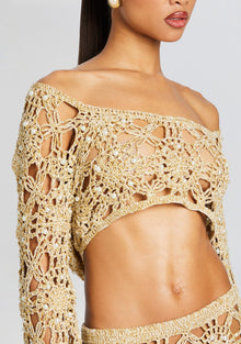 Sadie Knit Crochet Top | Metallic Gold