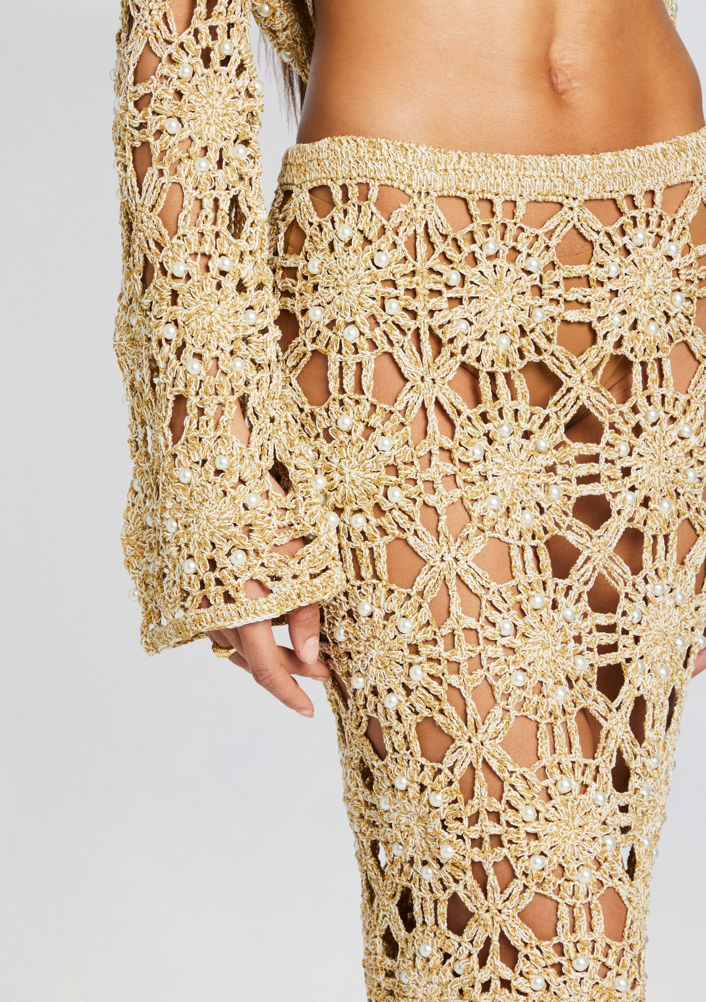 Sofie Knit Crochet Skirt | Metallic Gold