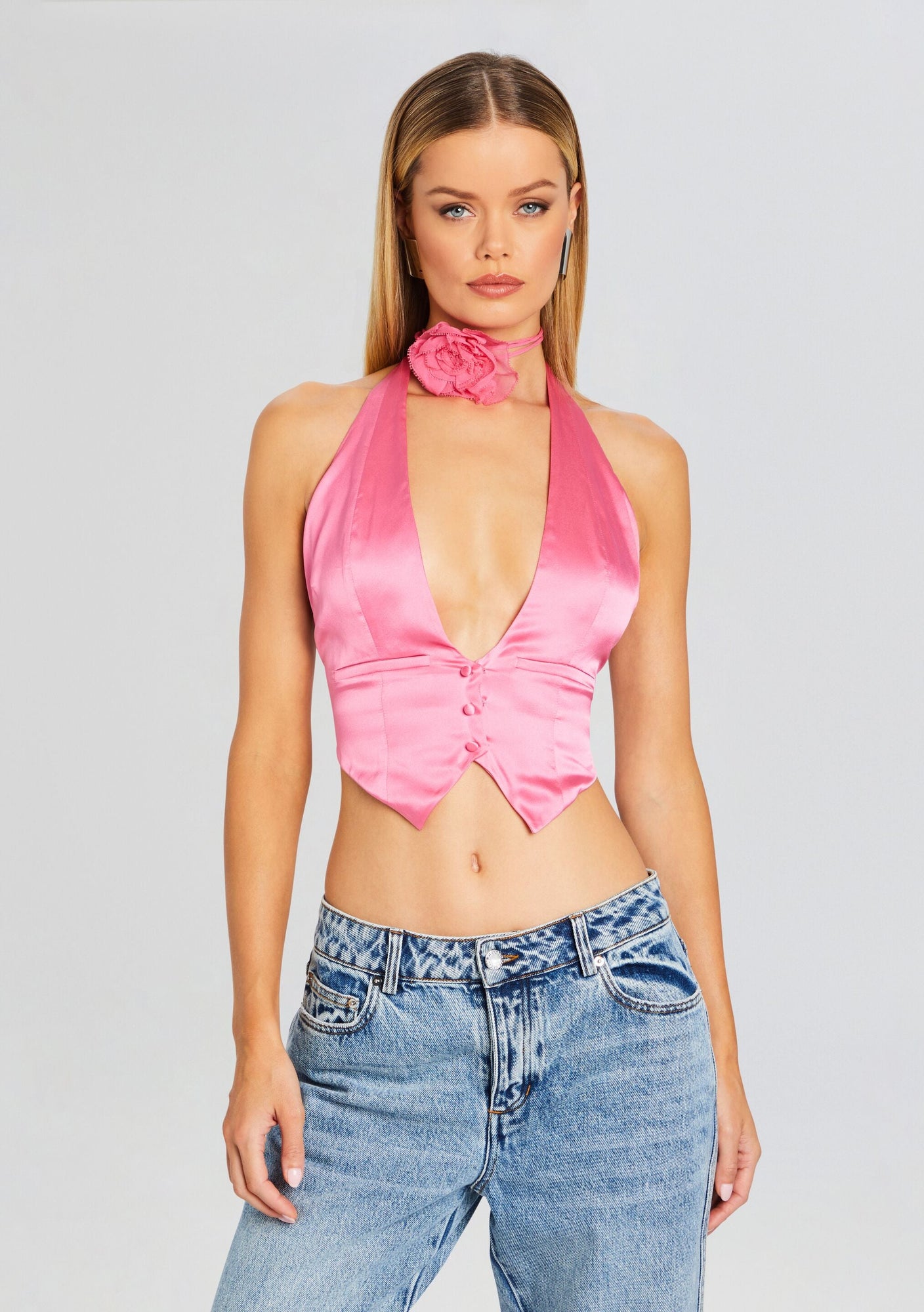 Romy Silk Vest | Candy Pink