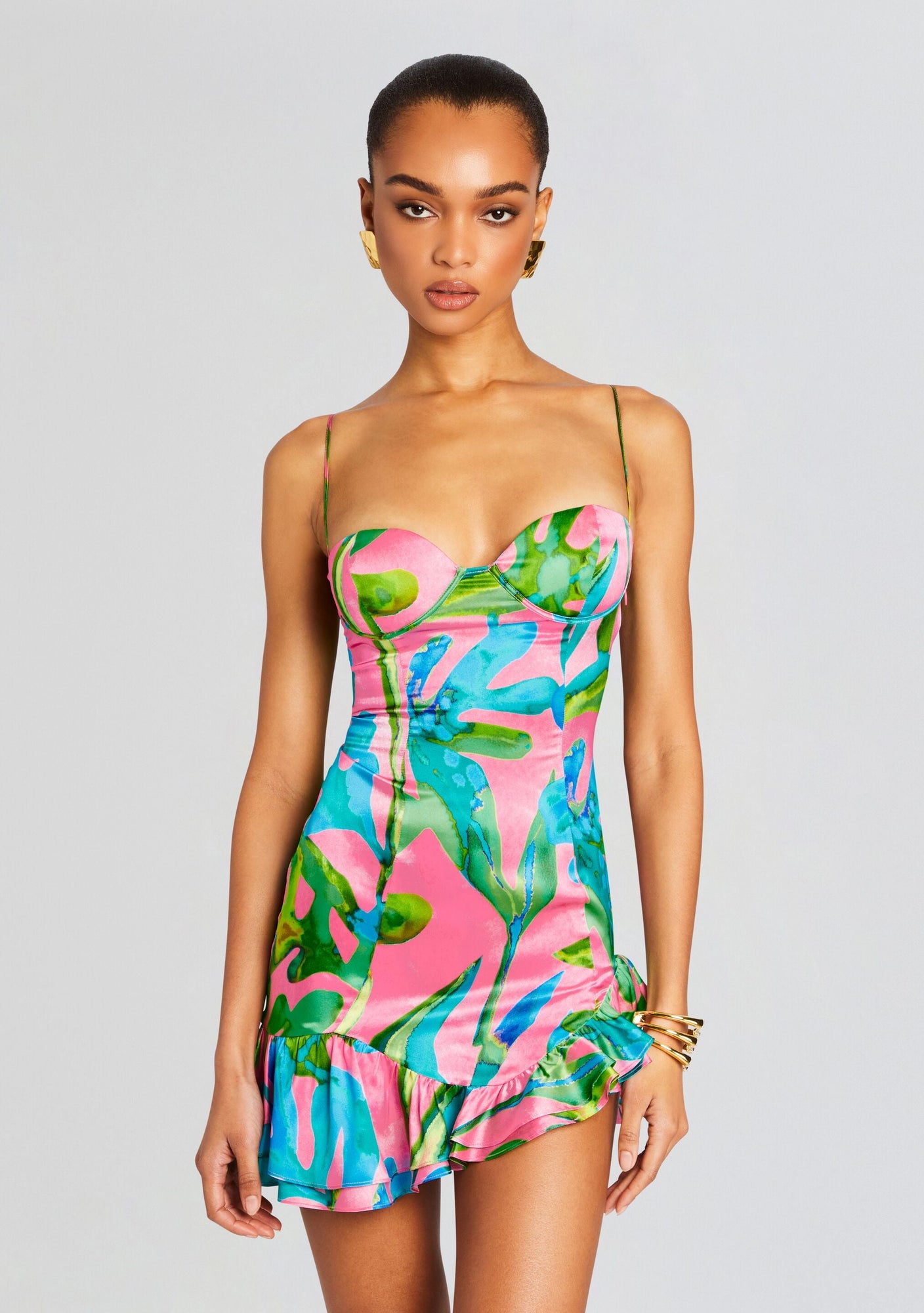 Silvana Silk Dress | Jade Tropical Leaf