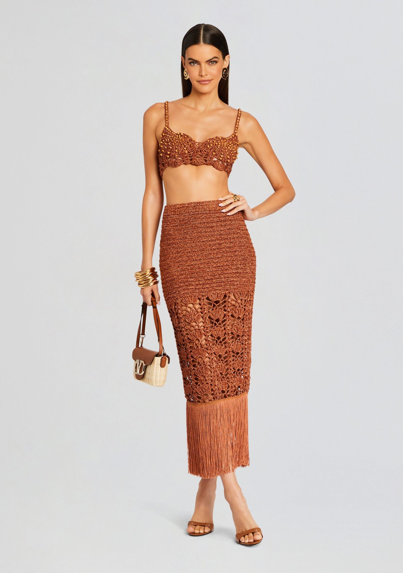 Naida Crochet Skirt | Metallic Brown