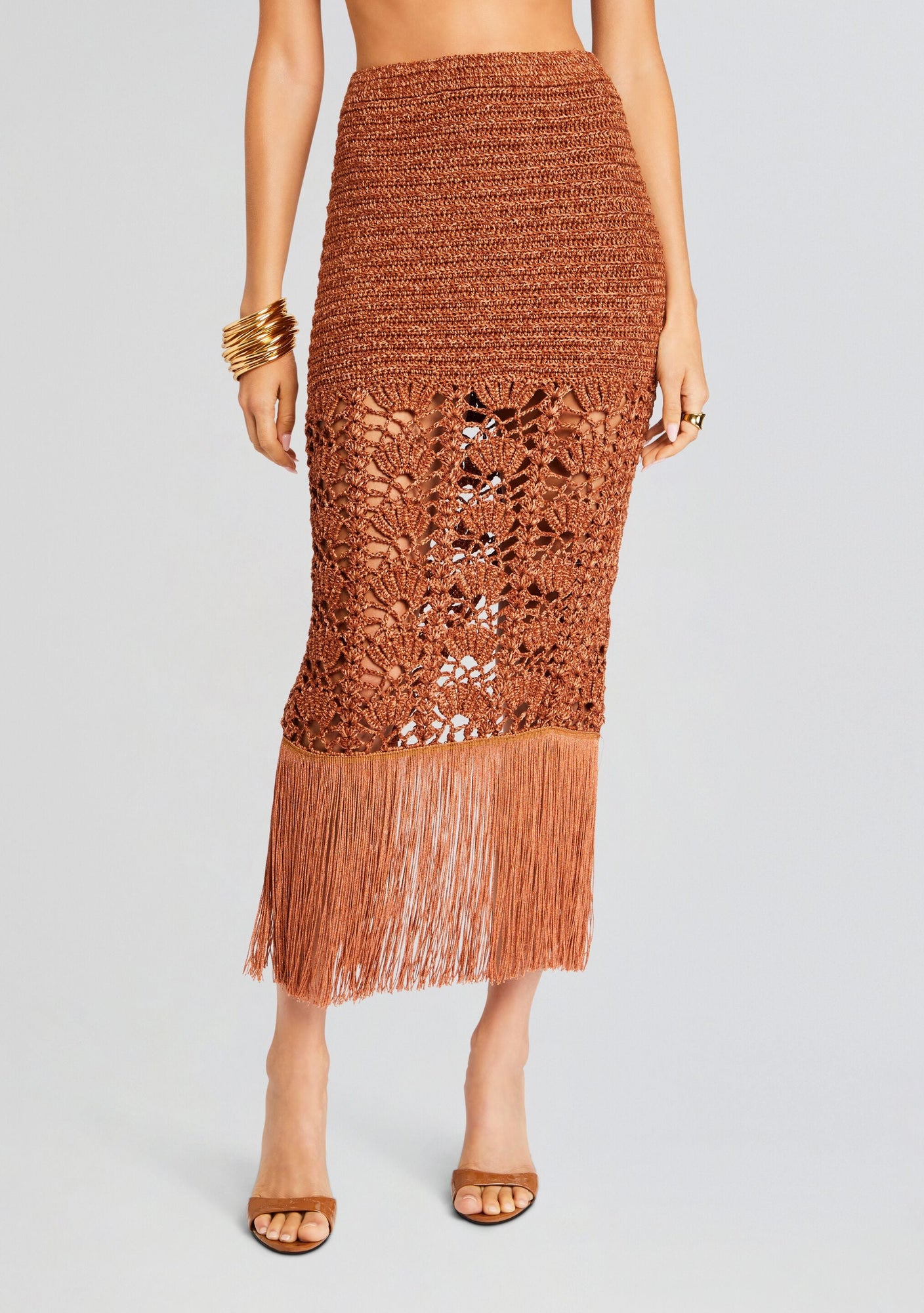 Naida Crochet Skirt | Metallic Brown