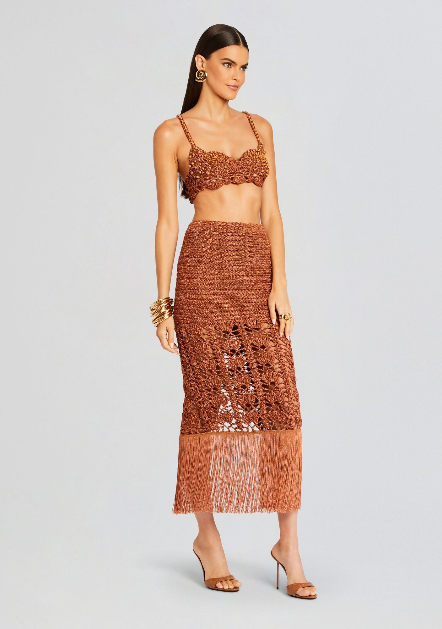 Naida Crochet Skirt | Metallic Brown