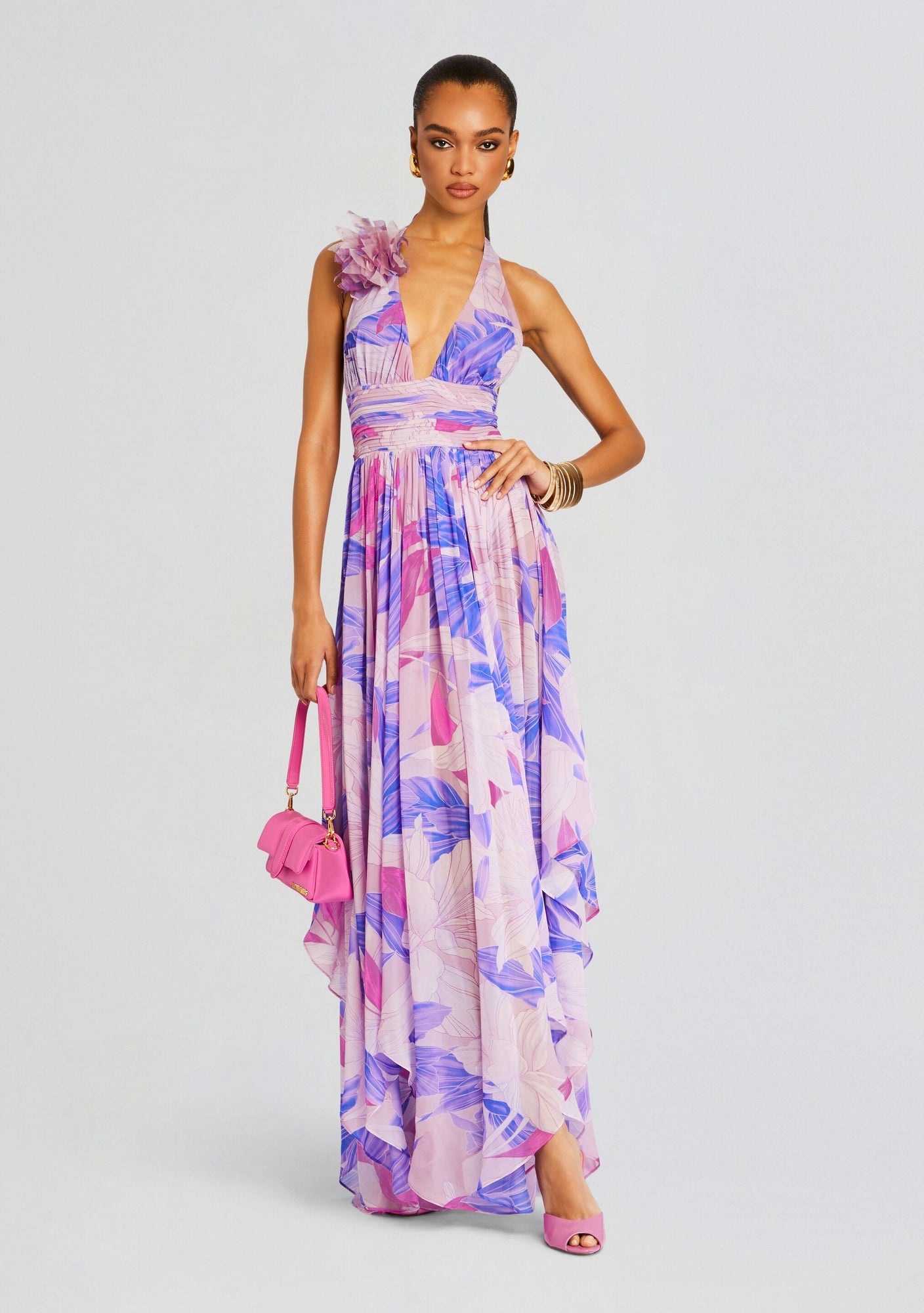 Rasha Chiffon Dress | Lavender Botanical