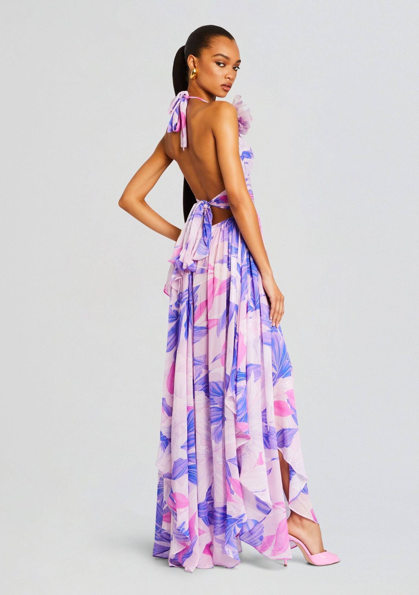 Rasha Chiffon Dress | Lavender Botanical