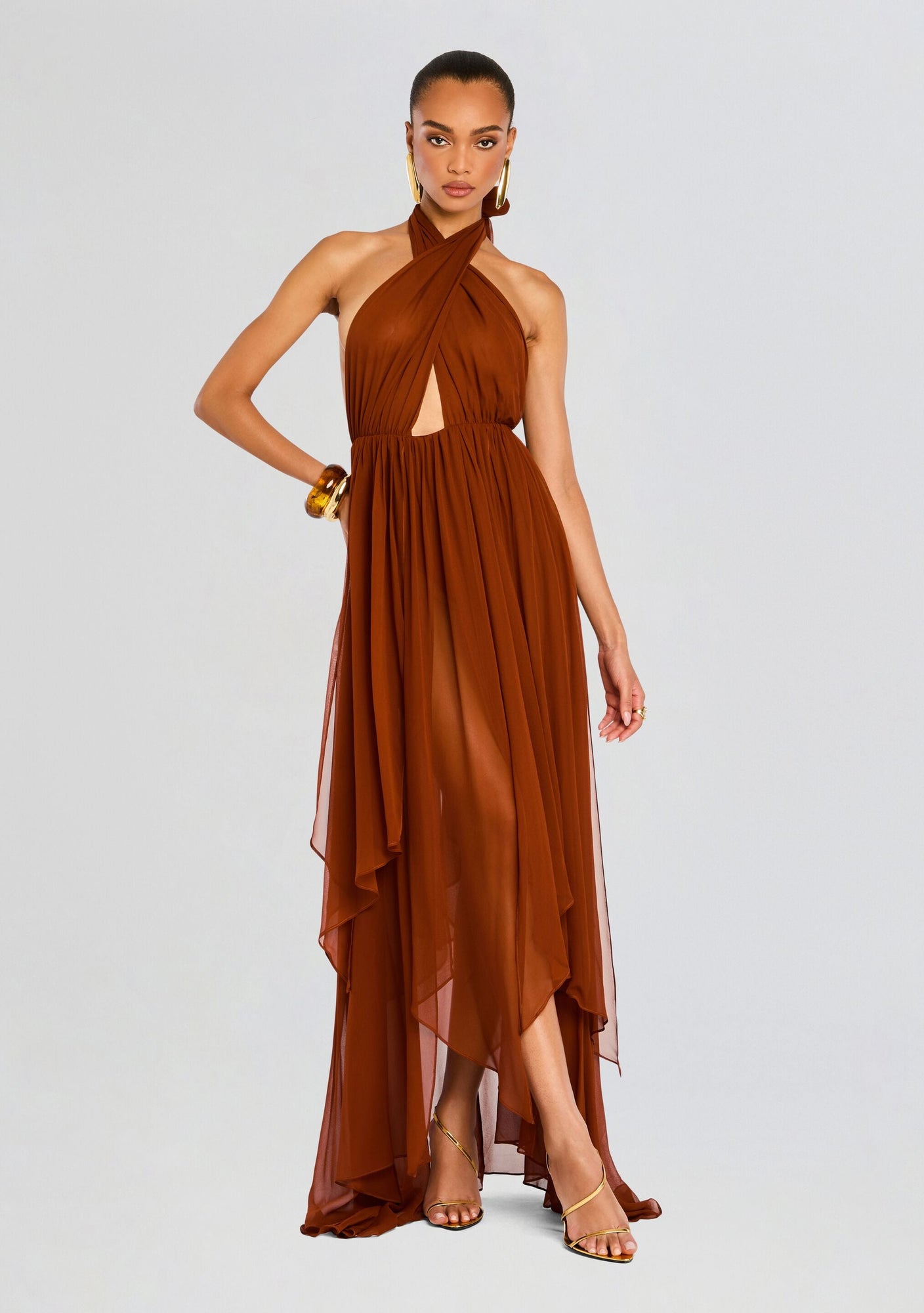 Ina Silk Chiffon Dress | Caramel