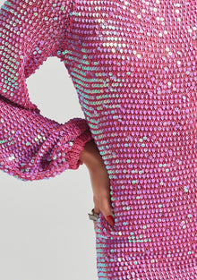 Tara Sequin Crochet Dress | Iridescent Pink