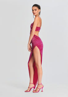 Topaz Glass Beaded Dress | Fuchsia