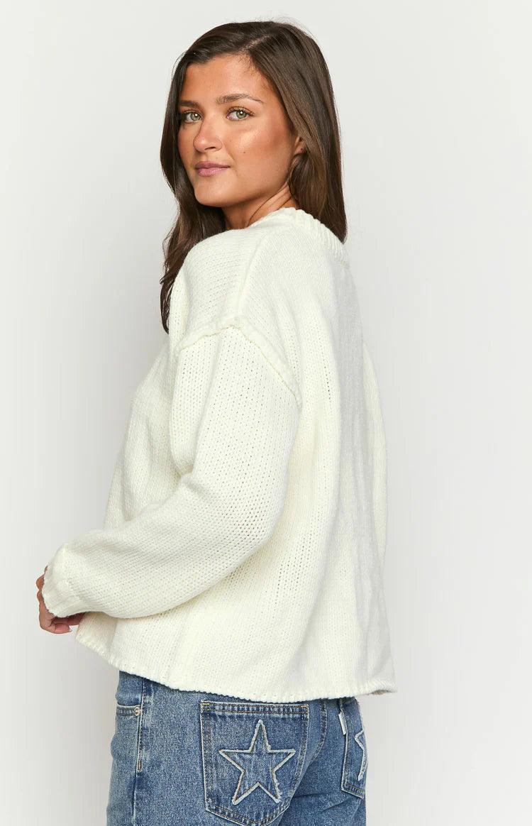 Edwina Raw Edge Knit Sweater | Cream