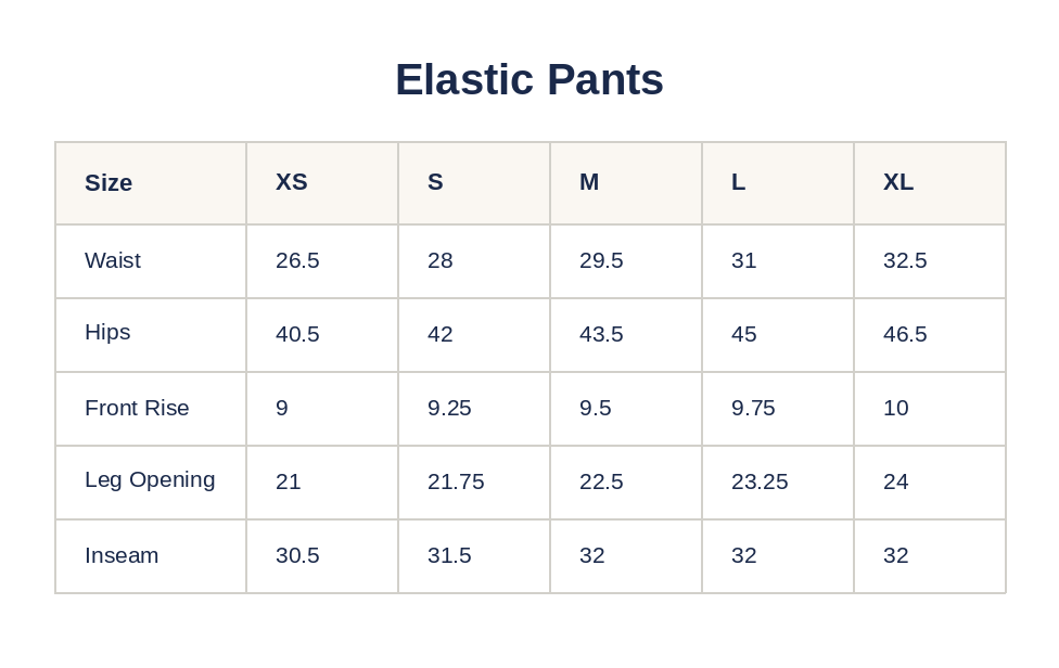 Product size guide
