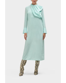 Eleanor Silk Draped Neck Column Dress | Ocean Green