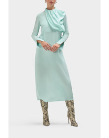 Eleanor Silk Draped Neck Column Dress | Ocean Green
