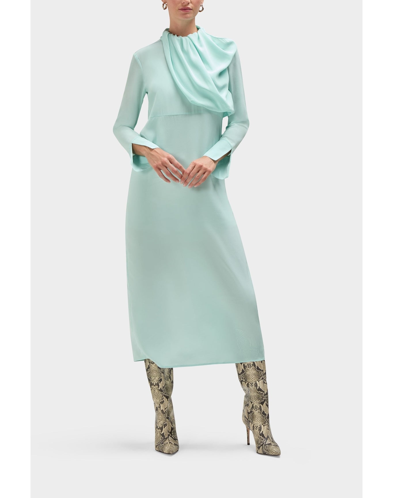 Eleanor Silk Draped Neck Column Dress | Ocean Green