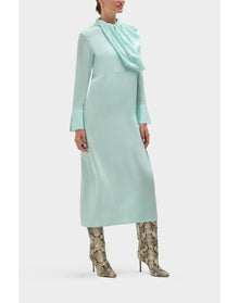Eleanor Silk Draped Neck Column Dress | Ocean Green