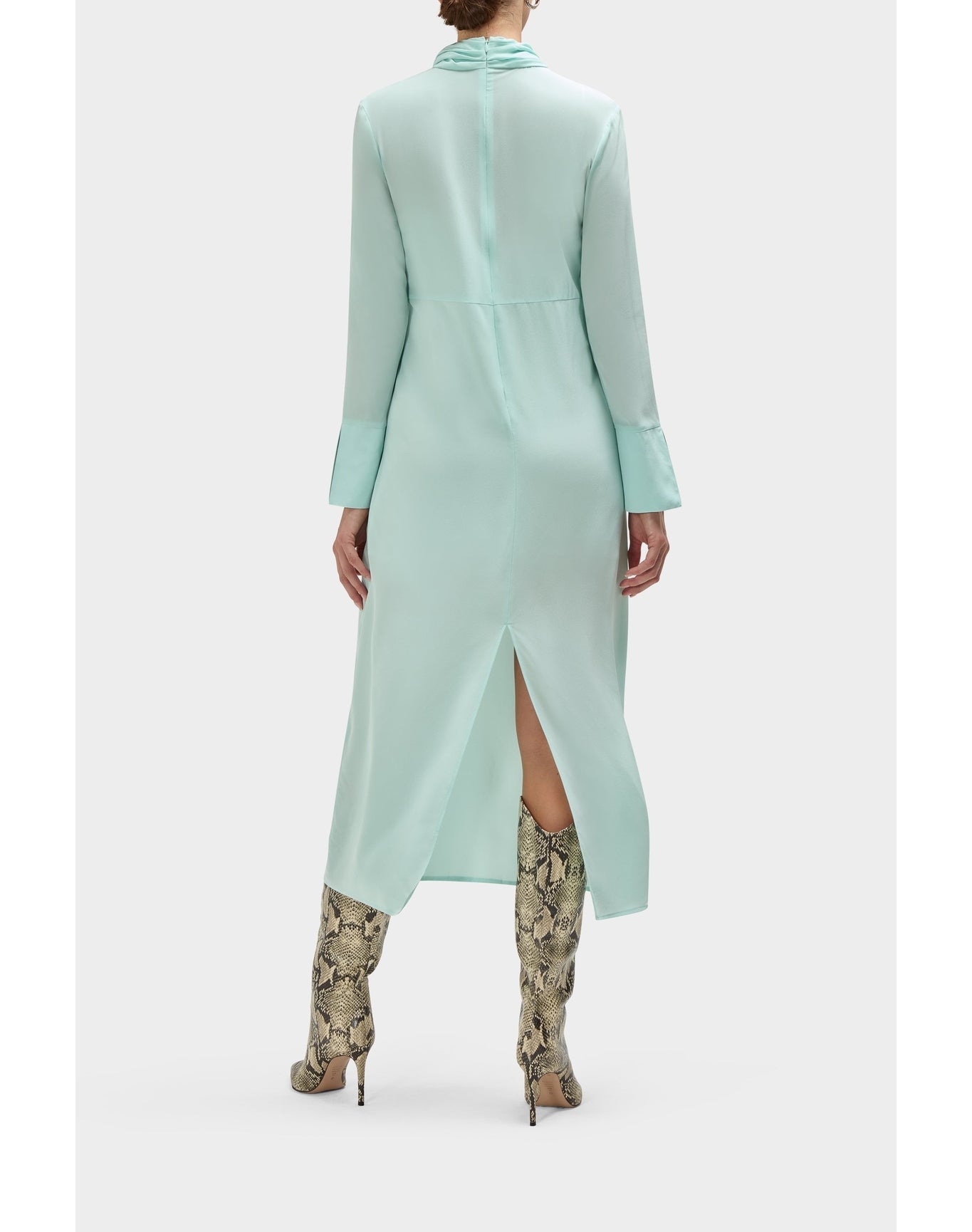 Eleanor Silk Draped Neck Column Dress | Ocean Green