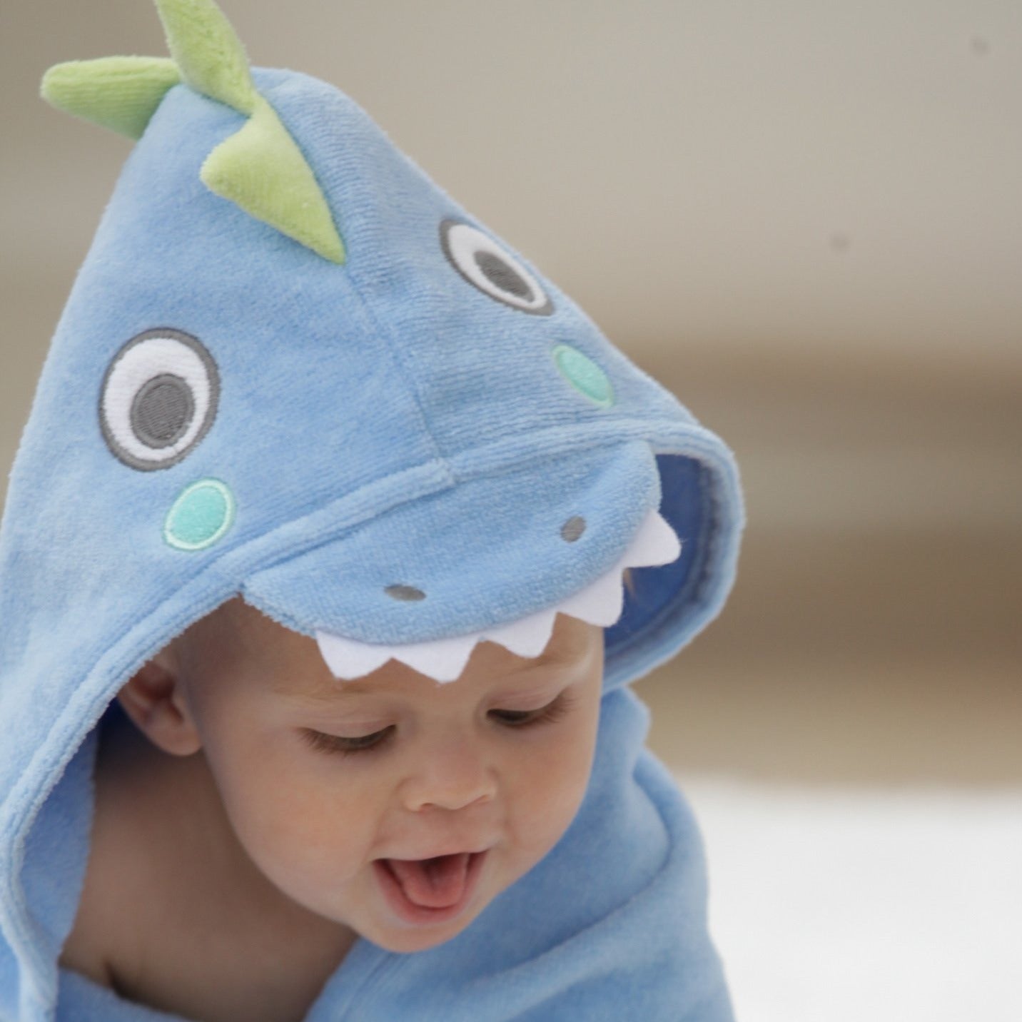 Boys | Blue Dino Hooded Baby Bath Wrap | Blue