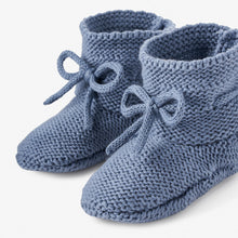 Boys | Slate Blue Garter Knit Baby Booties | Blue