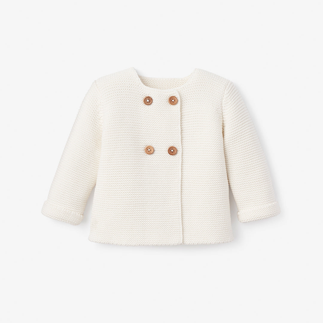 Unisex | Whisper White Sofia + Finn Knit Baby Cardigan | White