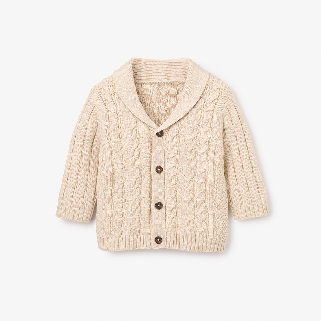 Unisex | Wheat Horseshoe Cable Knit Baby Cardigan | Wheat