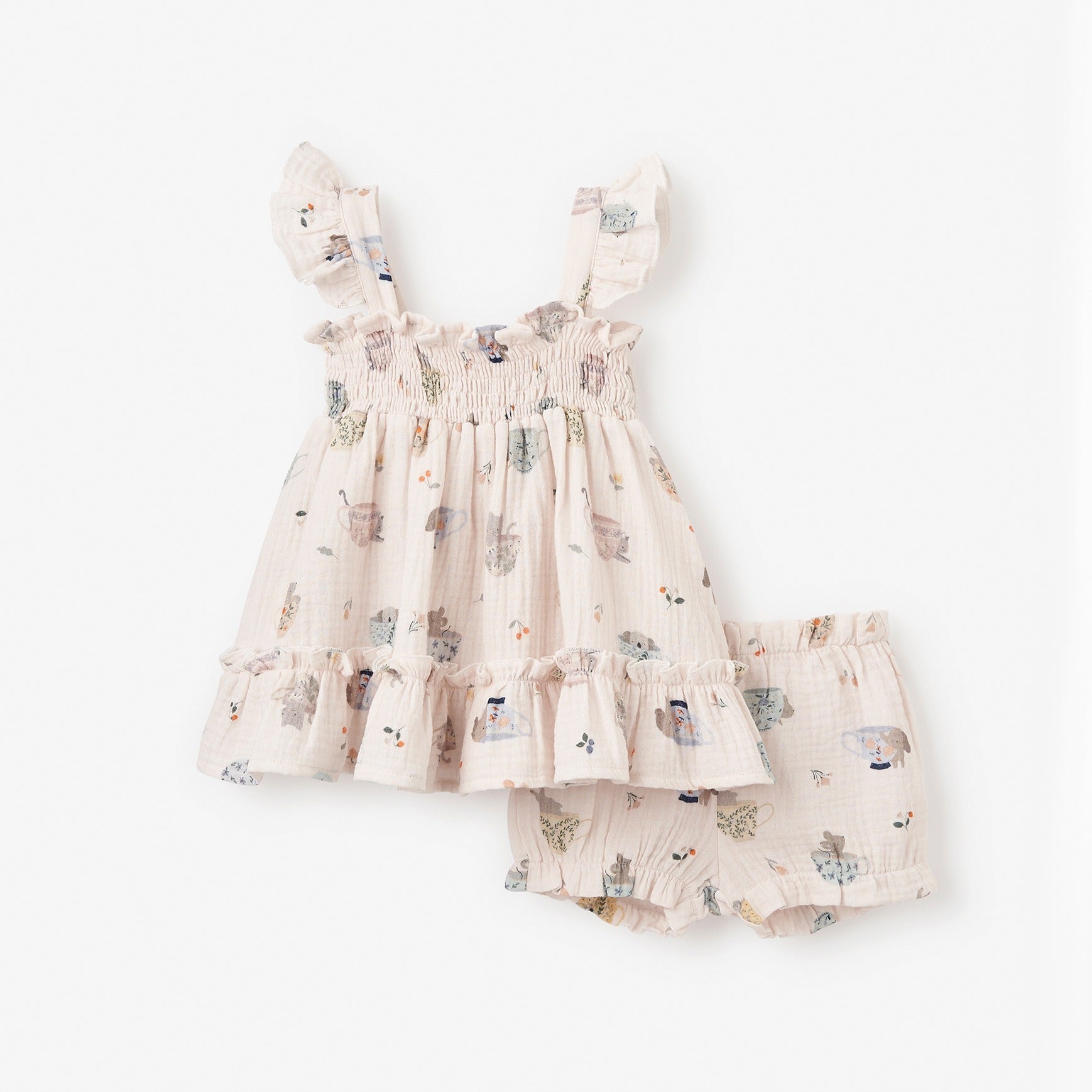 Girls | Tea Party Organic Muslin Smocked Dress w/ Bloomer | Pink