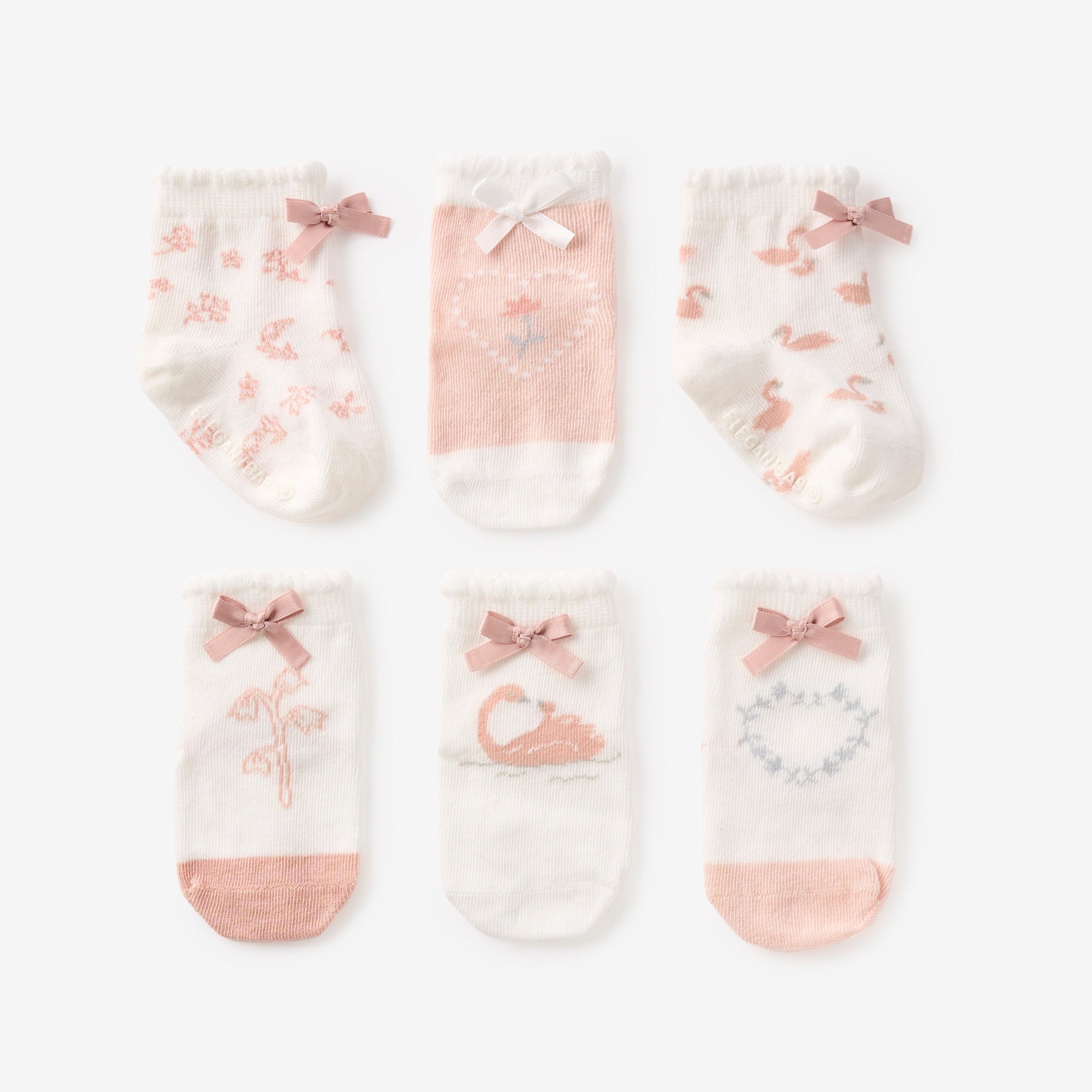 Girls | Swan Non-Slip Baby Socks 6 PK | Pink