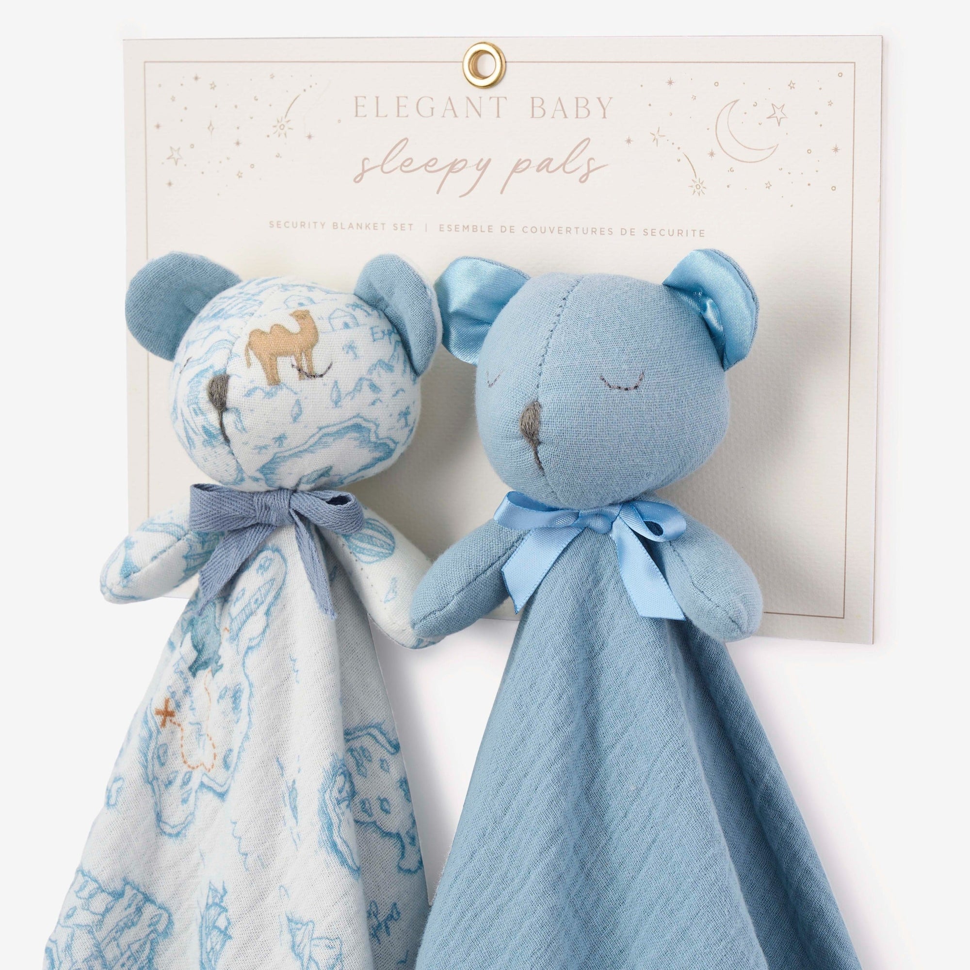 Unisex | Blue "Sleepy Pals" Organic Security Blanket Set | Blue