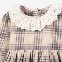 Girls | Neutral Plaid Eyelet Collared Dress + Bloomer | Gray