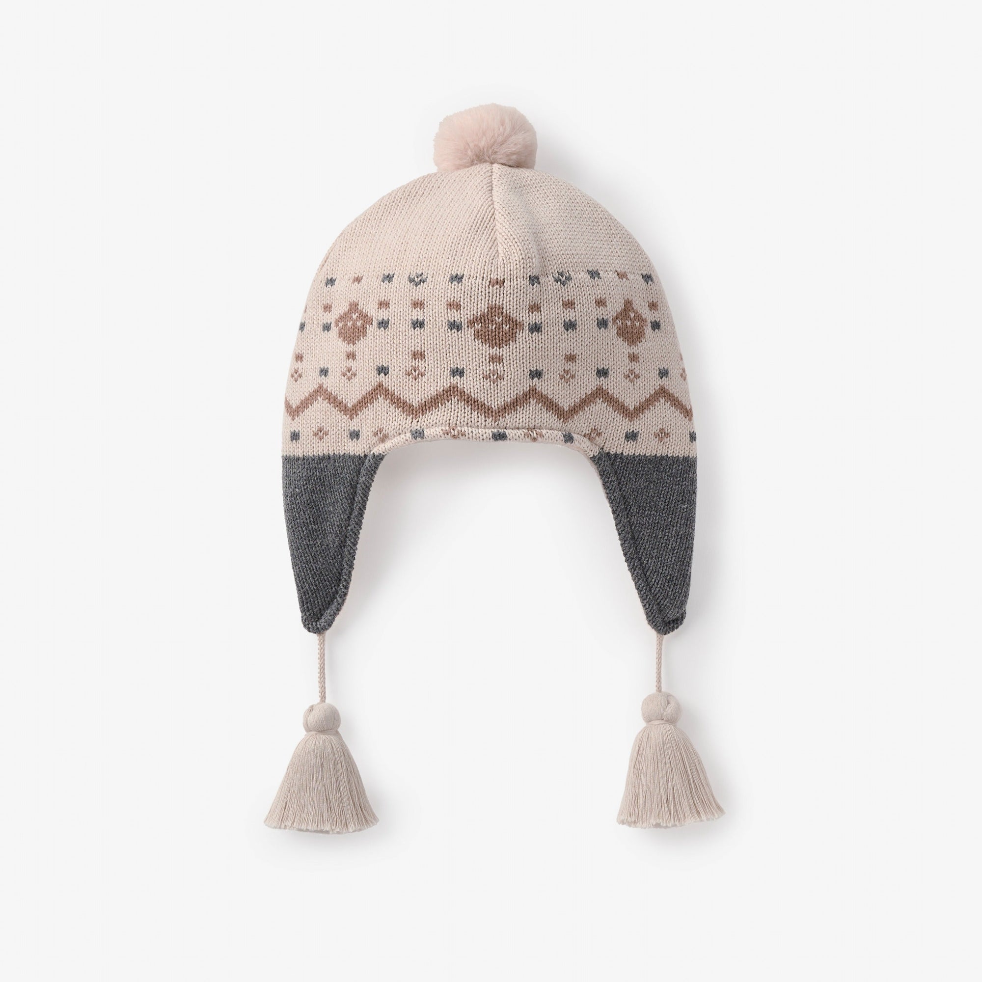 Unisex | Acorn Fairisle Aviator Knit Baby Hat | Dark Gray