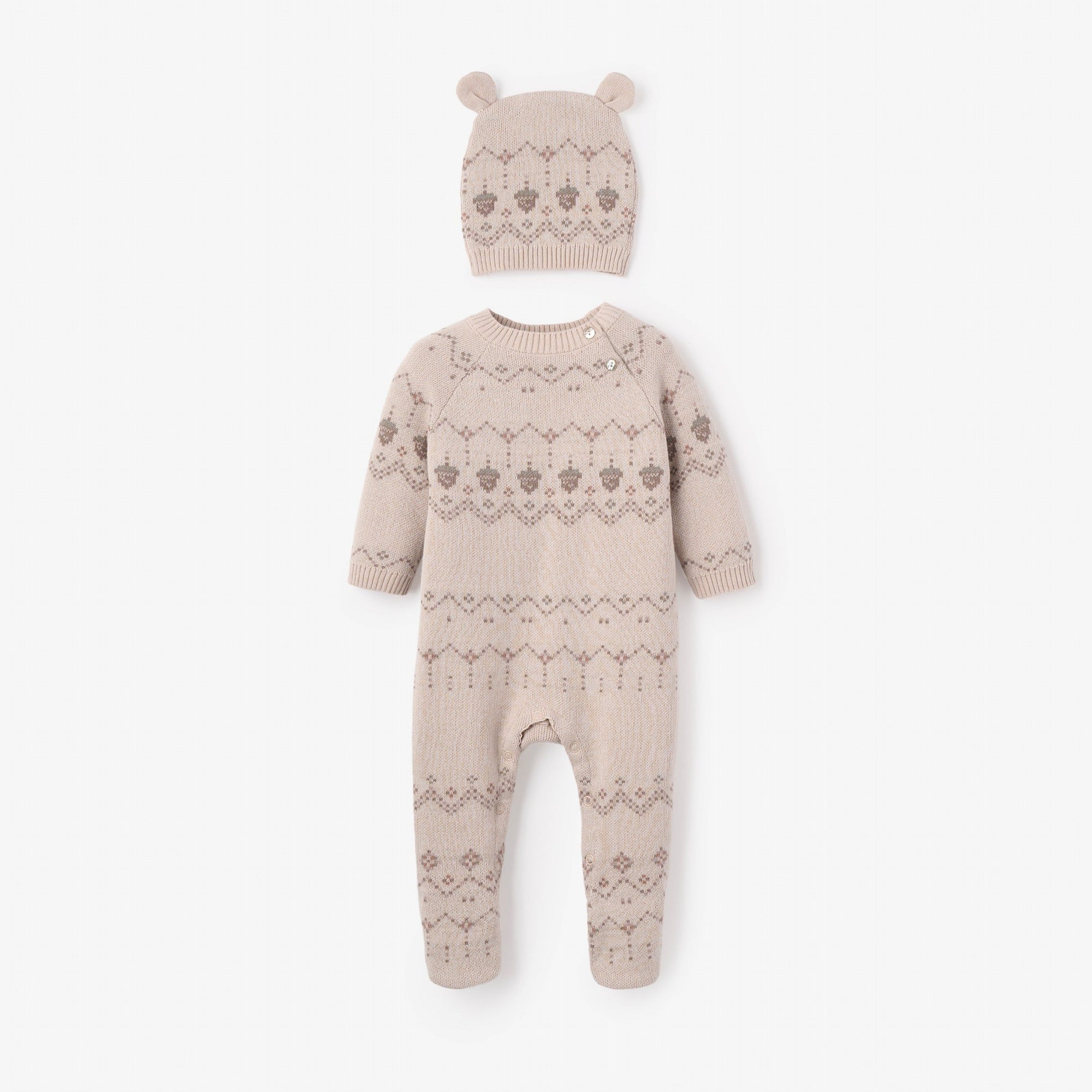 Unisex | Acorn Fairisle Jumpsuit + Hat Set 2pc | Taupe