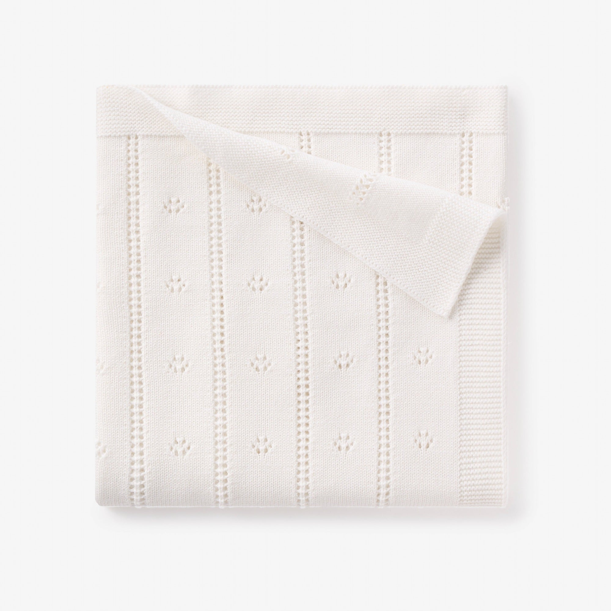 Unisex | Cream Pointelle Knit Baby Blanket | White